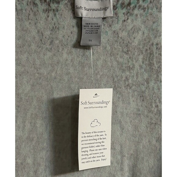 Soft Surroundings Green Speckled Abstract Open Front Cardigan Women’s 1X NWT - Picture 4 of 7